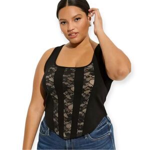 4X 26W Torrid Black Ponte Lace Square Neck Corset Top Tank Stretch Capsule NWT